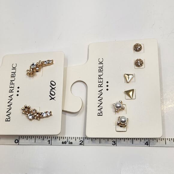 Banana Republic Earring Set of 4 Gold Tone Studs Crystal Casual Workwear Jewelry - Picture 6 of 6